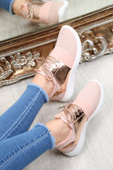 Pink Metallic Lace Up Trainers - Kenly-Trainers