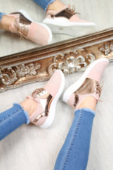 Pink Metallic Lace Up Trainers - Kenly-Trainers