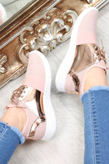 Pink Metallic Lace Up Trainers - Kenly-Trainers