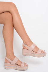 Pink Multi Strap Stud Sole Platforms - Perley-Wedges