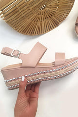 Pink Multi Strap Stud Sole Platforms - Perley-Wedges