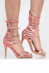 Pink Multi Strappy Ankle Heels - Ailsa-Heels
