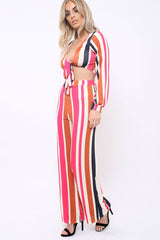 Pink Multi Stripe Wide Leg Trousers - Mitzy-Trousers