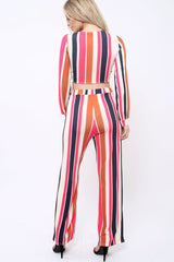 Pink Multi Stripe Wide Leg Trousers - Mitzy-Trousers