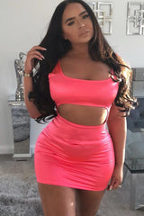 Pink Neon Cut Out Bodycon Mini Dress - Erabella-Dresses