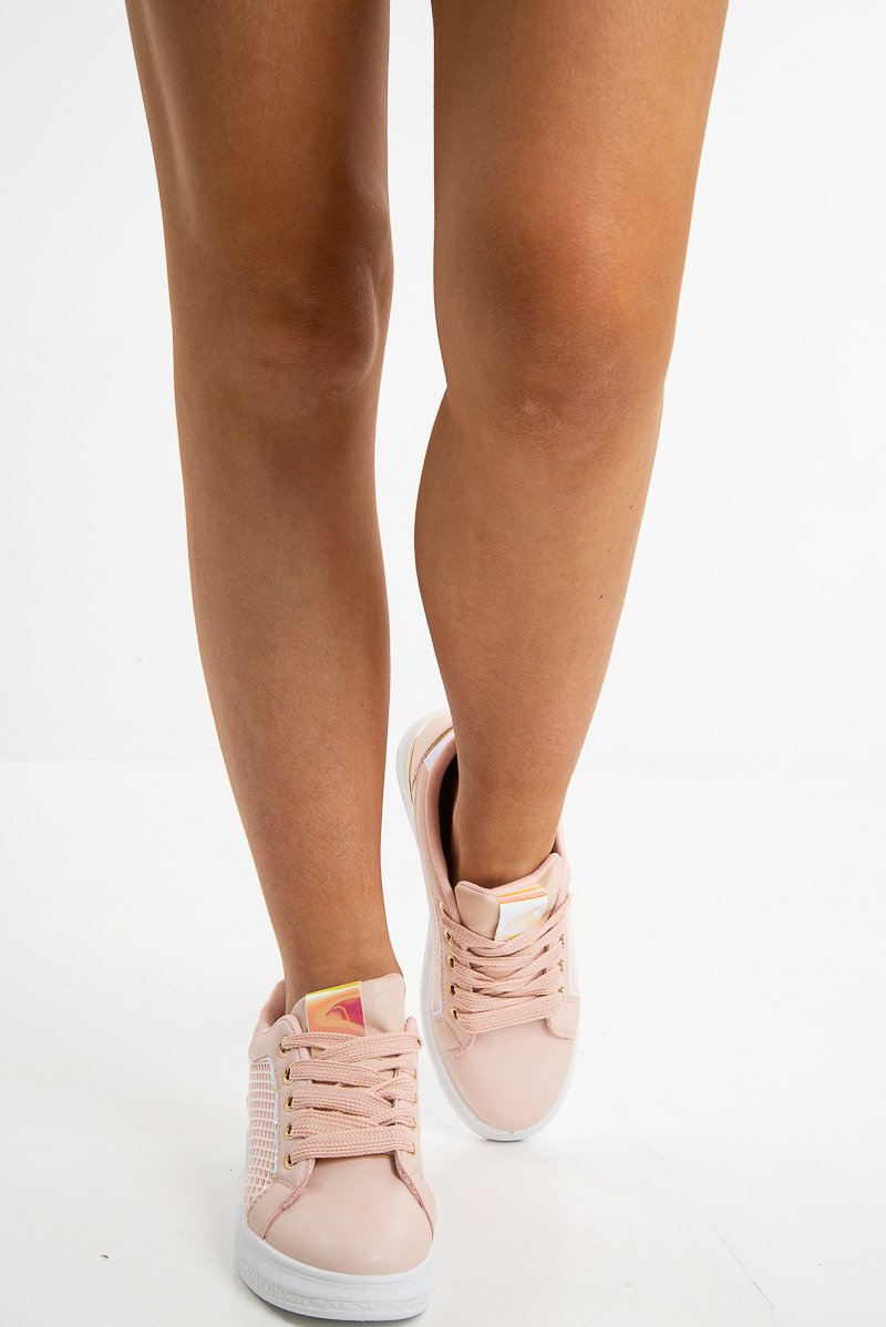 Pink Net Chunky Sole Lace Up Trainers - Shanae-Trainers