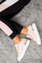 Pink Net Chunky Sole Lace Up Trainers - Shanae-Trainers