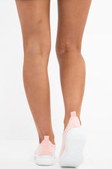 Pink Net Overlay Contrast Sole Slip On Trainers - Lissandra-Trainers