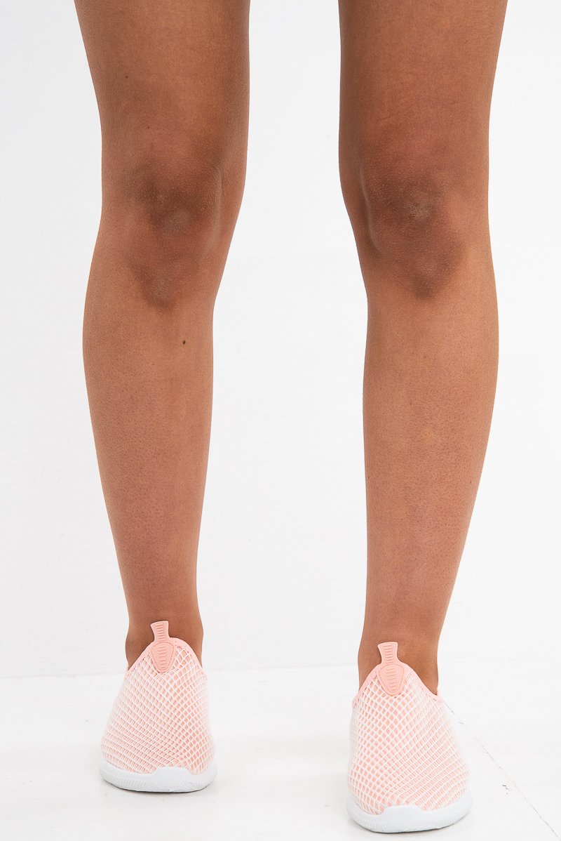 Pink Net Overlay Contrast Sole Slip On Trainers - Lissandra-Trainers