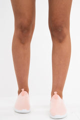 Pink Net Overlay Contrast Sole Slip On Trainers - Lissandra-Trainers