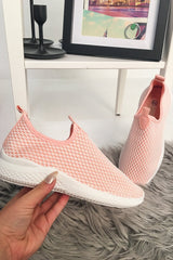 Pink Net Overlay Contrast Sole Slip On Trainers - Lissandra-Trainers