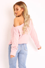 Pink Off Shoulder Knit Jumper - Brithany-Jumper