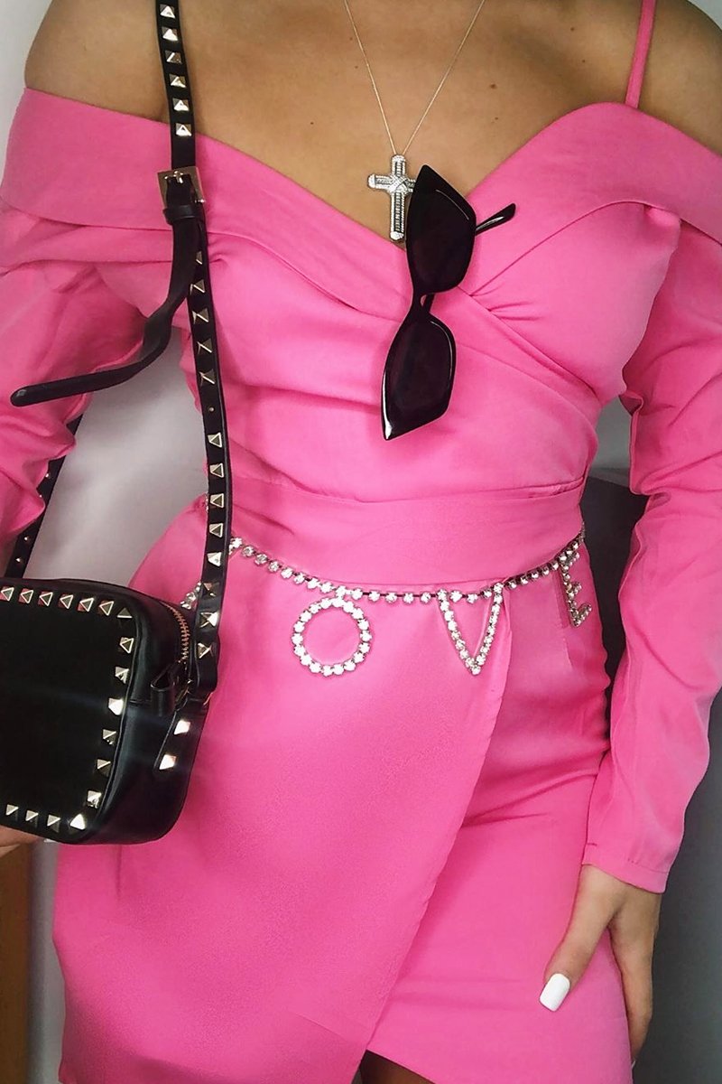 Pink Off The Shoulder Blazer Dress - Halia-Dresses