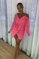 Pink Off The Shoulder Blazer Dress - Halia-Dresses