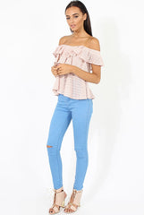 Pink Off the Shoulder Lace Frill Top - Larisa-Tops