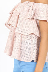 Pink Off the Shoulder Lace Frill Top - Larisa-Tops