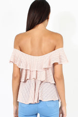 Pink Off the Shoulder Lace Frill Top - Larisa-Tops