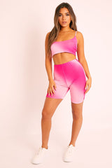 Pink Ombre Crop Top Cycling Shorts Co-ord - Gillie-Co-ords