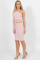 Pink One Shoulder Cut Out Bodycon Dress - Regina-Dresses