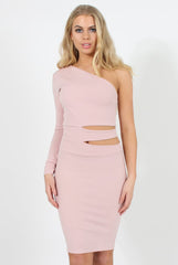 Pink One Shoulder Cut Out Bodycon Dress - Regina-Dresses
