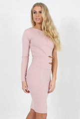 Pink One Shoulder Cut Out Bodycon Dress - Regina-Dresses
