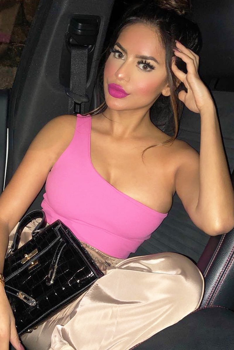 Pink One Shouldered Crop Top - Kamri-Crop Tops