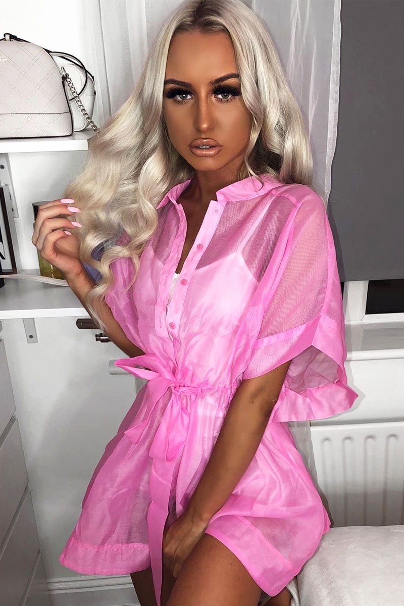 Pink Organza Shirt Slip Insert Dress - Nickie-Dresses
