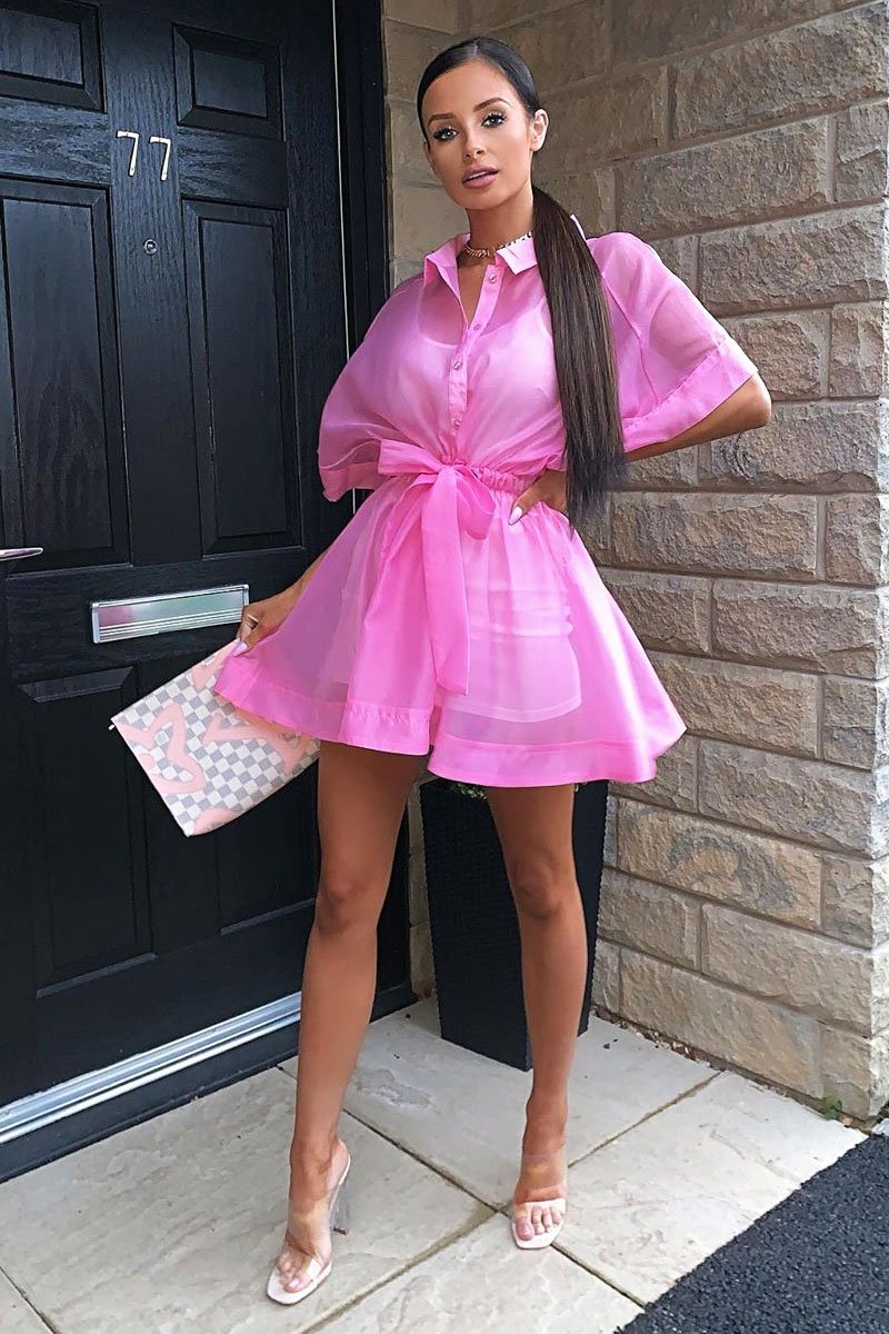 Pink Organza Shirt Slip Insert Dress - Nickie-Dresses
