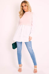 Pink Overlay Detail Puff Sleeve White Shirt Dress - Olah-Shirts