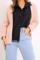 Pink Oversized Chunky Knit Cardigan - Courtney-Cardigans