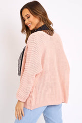 Pink Oversized Chunky Knit Cardigan - Courtney-Cardigans