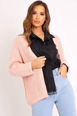 Pink Oversized Chunky Knit Cardigan - Courtney-Cardigans