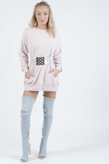 Pink Oversized Ruched Sleeve Jumper Dress - Hayley-Jumper