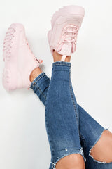 Pink PU Lace Up Sole Detail Trainers - Lennix-Trainers