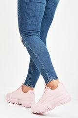Pink PU Lace Up Sole Detail Trainers - Lennix-Trainers