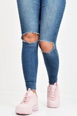 Pink PU Lace Up Sole Detail Trainers - Lennix-Trainers