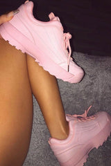 Pink PU Lace Up Sole Detail Trainers - Lennix-Trainers