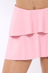 Pink PU Leather Mini Skirt with Frill Detail - Haisley-Skirts