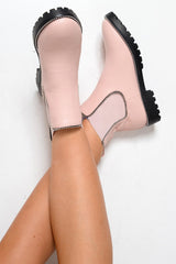 Pink PU Stud Detail Ankle Boots - Andie-Boots