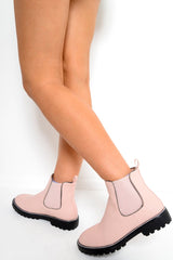 Pink PU Stud Detail Ankle Boots - Andie-Boots