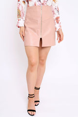 Pink PU Zip Skirt - Ingrid-Skirts