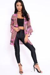 Pink Paisley Print Flare Sleeves Kimono - Marley-Jackets