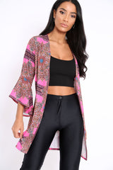 Pink Paisley Print Flare Sleeves Kimono - Marley-Jackets