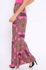 Pink Paisley Print High Waist Flare Trousers - Freddy-Trousers