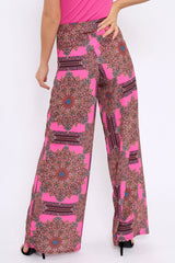 Pink Paisley Print High Waist Flare Trousers - Freddy-Trousers