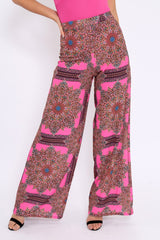 Pink Paisley Print High Waist Flare Trousers - Freddy-Trousers