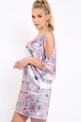Pink Paisley Print Split Sleeve Dress - Giani-Dresses