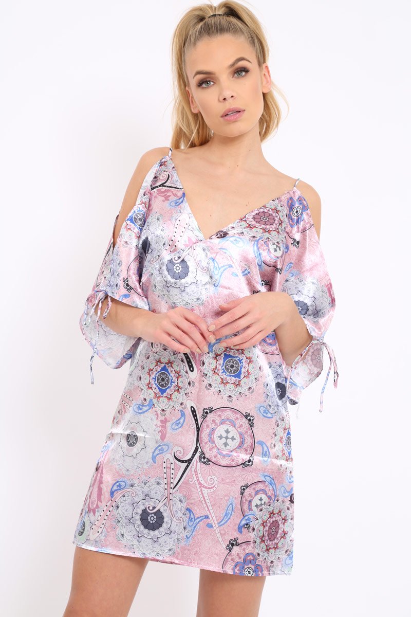 Pink Paisley Print Split Sleeve Dress - Giani-Dresses