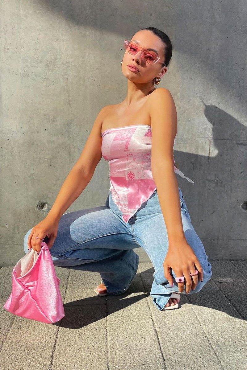 Pink Paisley Printed Bandana Scarf Top - Maesie-Crop Tops