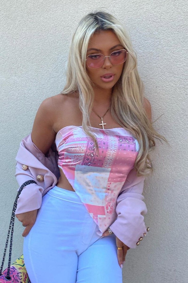 Pink Paisley Printed Bandana Scarf Top - Maesie-Crop Tops